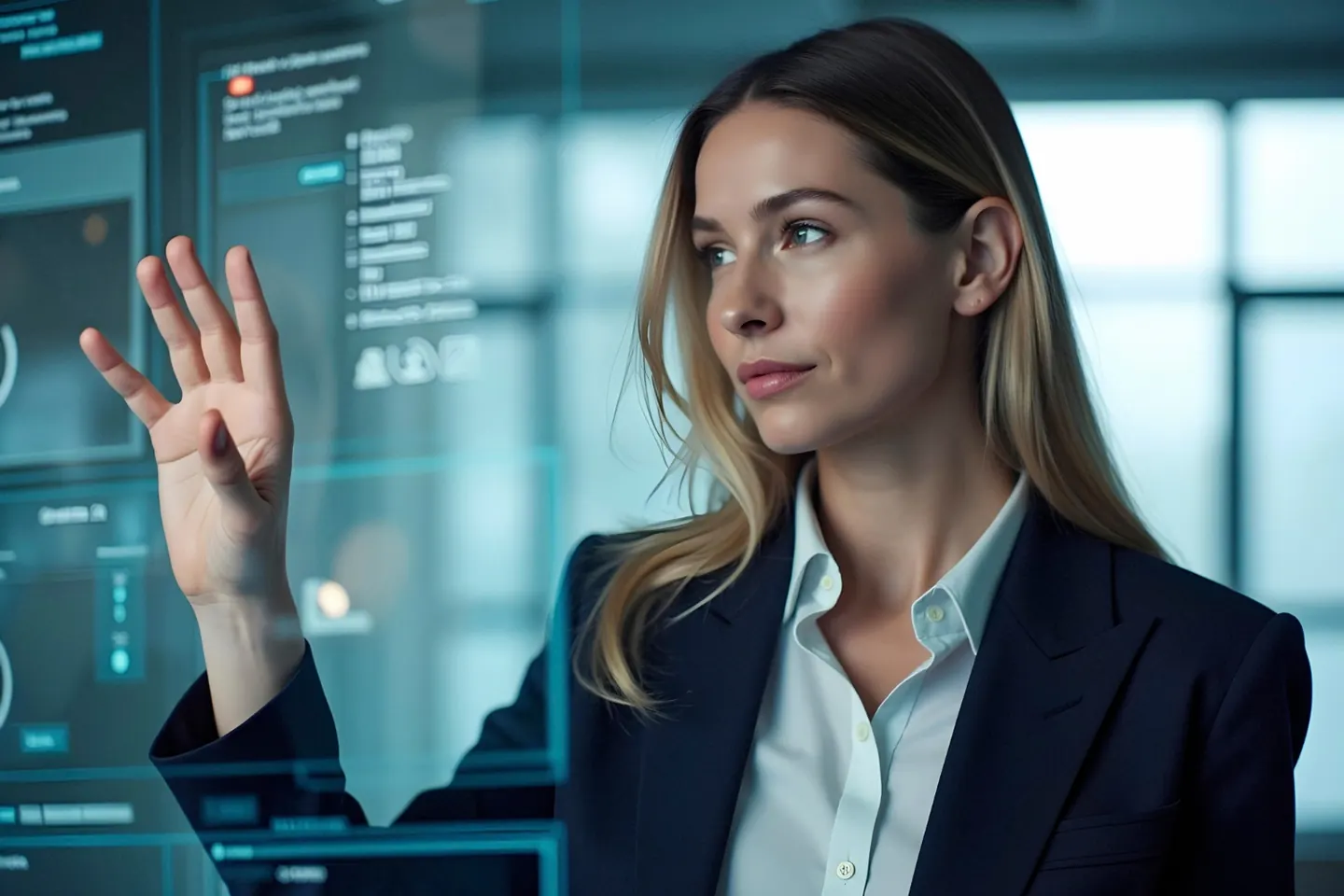 Business professional with a digital interface and code visualisations